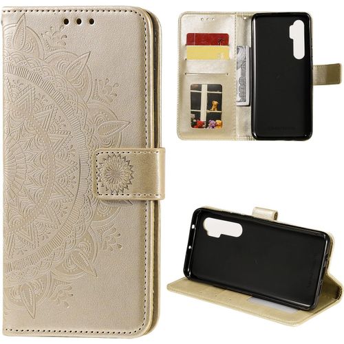 Rétro Coque Xiaomi Mi Note 10 Lite, Etui Housse Tpu Antichoc Fentes Cartes Béquille Pu Cuir Protection Portefeuille Cover Pour Xiaomi Mi Note 10 Lite - Doré