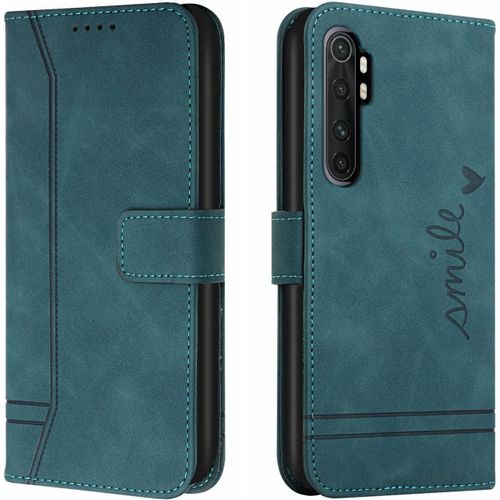Etui Coque Pour Xiaomi Mi Note 10 Lite 5g, Couverture À Rabat De Couleur Unie Design Classique Avec Fentes Cartes, Impression De Coeur Portefeuille Case - Vert