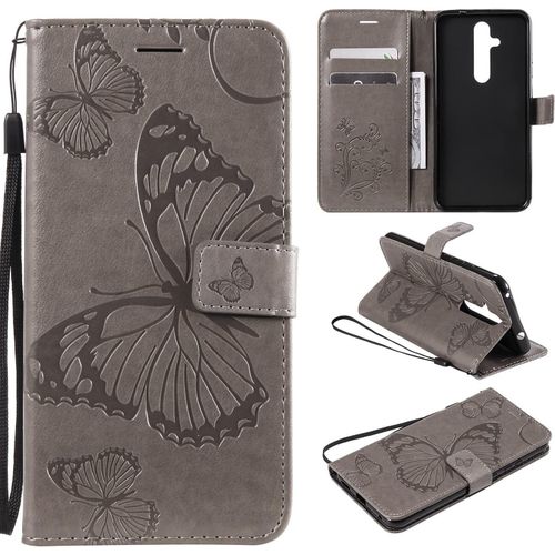 Pour Nokia 8.1 Plus / X71 Coque, Flip Étui Housse Case- Conception Avec Fonction Portefeuille Et Support - Motif Papillon Gris