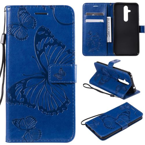 Pour Nokia 8.1 Plus / X71 Coque, Flip Étui Housse Case- Conception Avec Fonction Portefeuille Et Support - Motif Papillon Bleu