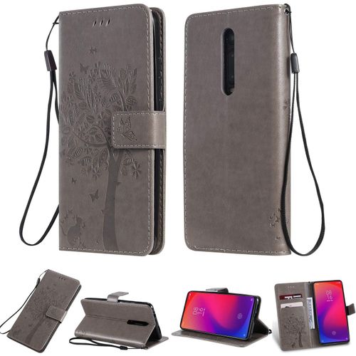 Coque Pour Xiaomi Mi 9t Pro / Redmi K20 Pro , Cuir Flip Étui/Portefeuille Case Cover Housse Tpu Silicone - Baum Und Katze - Gray