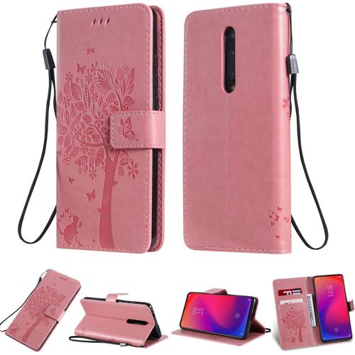 Coque Pour Xiaomi Mi 9t Pro / Redmi K20 Pro , Cuir Flip Étui/Portefeuille Case Cover Housse Tpu Silicone - Baum Und Katze - Pink