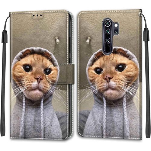Coque Pour Xiaomi Redmi Note 8 Pro Protection Case, Stand Fonction Antichoc Tpu Avec Fente Carte, Pu Cuir Vintage Elégant Motif Flip Case - Chat Orange Mignon