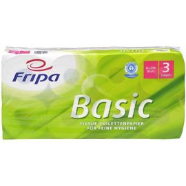 Fripa Lot De 8 Rouleaux Papier Toilette Basic 3 Couches 100x120 Mm Blanc 