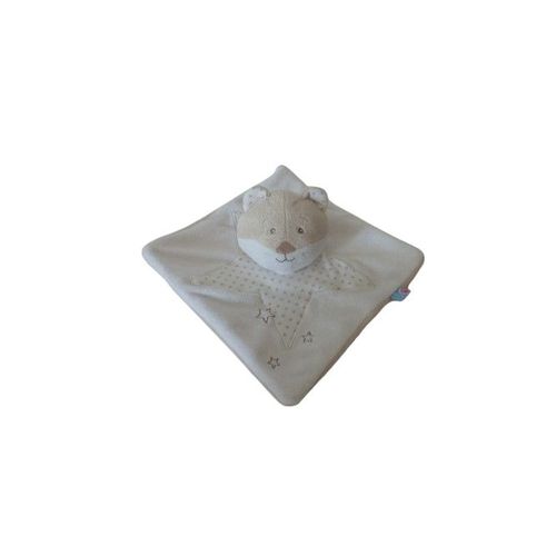 Doudou ours plat 19x19 cm Sucre d'Orge blanc beige étoiles – Comme neuf