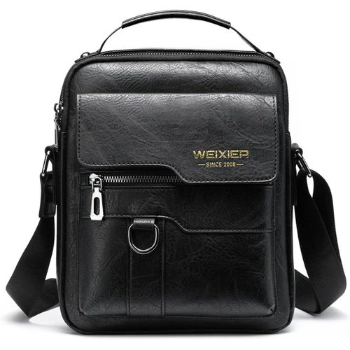 Sacoche Bandoulière Homme en Cuir Vintage Sac de Voyage Élégant pour Téléphone Travail Randonnée Loisirs et Portable Noir