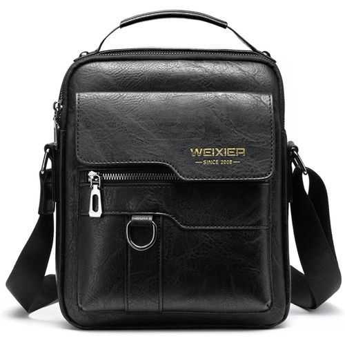 Sacoche Bandoulière Homme en Cuir Vintage Sac de Voyage Élégant pour Téléphone Travail Randonnée Loisirs et Portable Noir