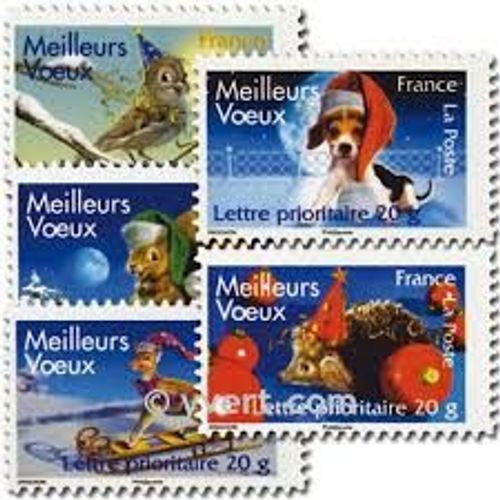 Meilleurs Voeux : Écureuil, Oiseau,Faon, Hérisson Et Chien Série Complète Année 2007 N° 4120 4121 4122 4123 4124 Ou 140 141 142 143 144 Yvert Et Tellier