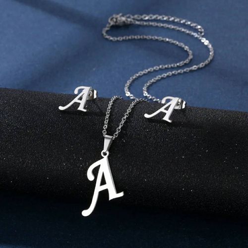 Parure "A" Argentée En Acier Inoxydable
