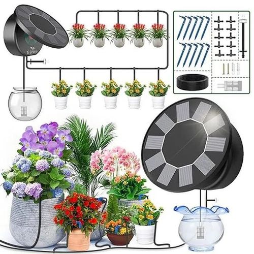 Arrosage Goutte à Goutte Énergie Solaire, Couvercle Rond Kit Arrosage Automatique pour Intérieur et Exterieur Balcon Jardin Plante