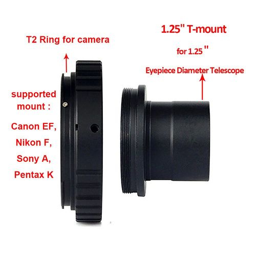 Tube adaptateur de télescope 1.25 ""à T2 (M42x0.75) + anneau adaptateur d'appareil photo T2 pour appareils photo Canon EF/Sony A/Nikon F/Pentax K - Type Nikon F mount