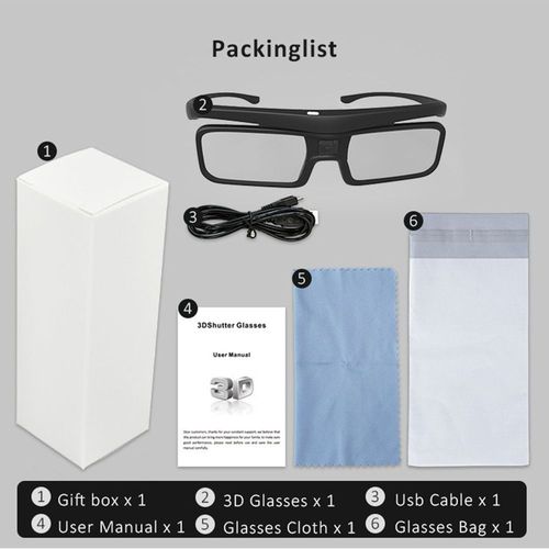 Lunettes 3D à obturateur actif DLP Link,rechargeables par USB,pour tous les cinéma maison,projecteur DLP,pas pour toutes les téléviseurs,tendance 2025 - Type Black
