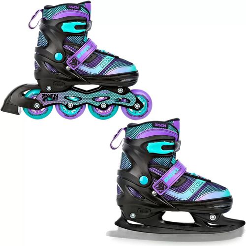 Roller En Ligne Drill Du 38 Au 42 + Patin A Glace Adulte - Enfant Mixte Taille Ajustable Noir/Menthe/Violet Raven