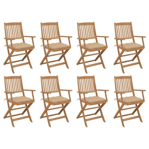Vidaxl Chaises Pliables D'extérieur Et Coussins Lot De 8 Bois D'acacia