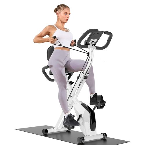 Vélo D'appartement Pliable - Moniteur Lcd Et Mesure Du Pouls Manuel - 8 Niveaux De Résistance Magnétique - Charge Max 150 Kg - Blanc