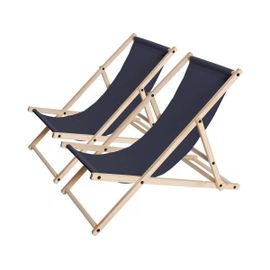 Lot De 2 Transats En Bois "Chilienne" - 107 X 56.5 X 81 Cm - Gris