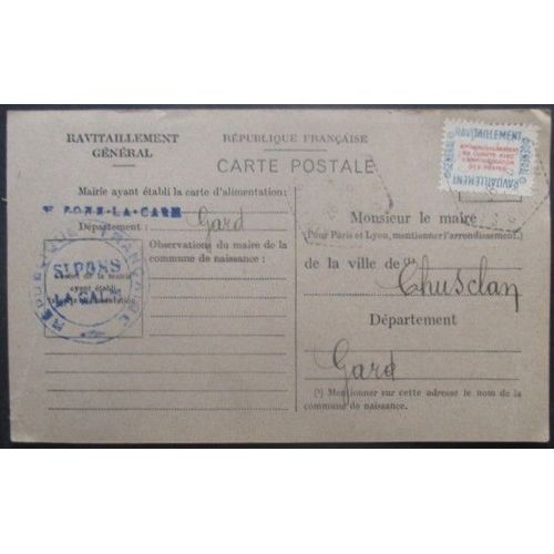 France Service N°15a Sur Carte De Ravitailement De St Pons (Gard) Pour Chusclan (Gard)