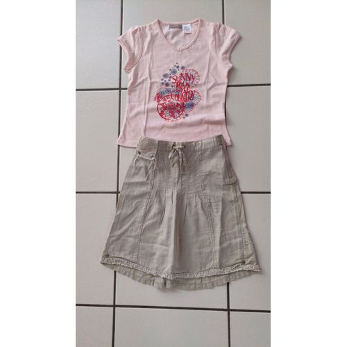 Ensemble Fille Jupe Ddp + Tee Shirt Neuf Rose La Redoute Taille 6 Ans