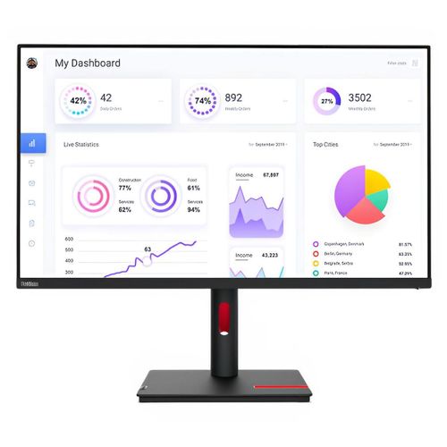 Lenovo ThinkVision T32p-30 - Écran LED - 31.5" - 3840 x 2160 4K - IPS - 350 cd/m² - 1000:1 - HDR10 - 4 ms - HDMI, DisplayPort, USB-C - noir corbeau