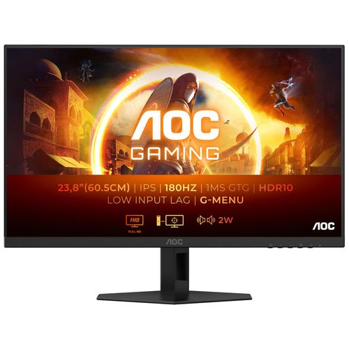 AOC Gaming 24G4XE - G4 Series - écran LED - jeux - 24" (23.8" visualisable) - 1920 x 1080 Full HD (1080p) @ 180 Hz - Fast IPS - 300 cd/m² - 1000:1 - HDR10 - 0.5 ms - 2xHDMI, DisplayPort -...