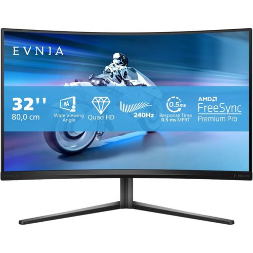 Philips Evnia 5000 32M2C5500W - Écran LED - jeux - incurvé - 32" (31.5" visualisable) - 2560 x 1440 QHD @ 240 Hz - VA - 500 cd/m² - 4000:1 - DisplayHDR 400 - 0.5 ms - 2xHDMI, 2xDisplayPort -...