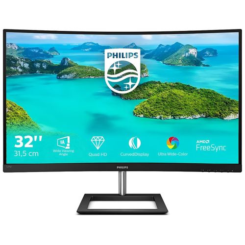 Philips E-line 325E1C - Écran LED - incurvé - 32" (31.5" visualisable) - 2560 x 1440 QHD @ 75 Hz - VA - 250 cd/m² - 3000:1 - 4 ms - HDMI, VGA, DisplayPort - noir texturé