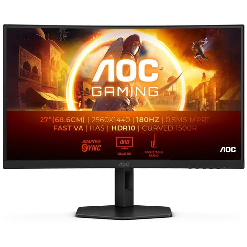 AOC Gaming CQ27G4X - G4 Series - écran LED - jeux - incurvé - 27" - 2560 x 1440 QHD @ 180 Hz - Fast VA - 300 cd/m² - 4000:1 - HDR10 - 0.5 ms - 2xHDMI, DisplayPort - noir