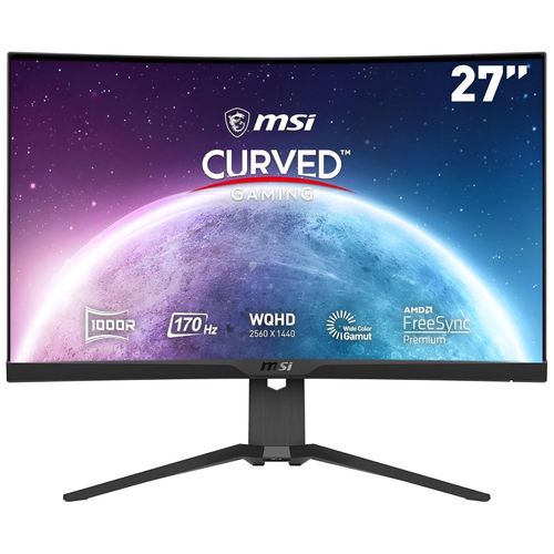 MSI Optix G272CQP - Écran LED - jeux - incurvé - 27" - 2560 x 1440 WQHD @ 170 Hz - VA - 300 cd/m² - 3000:1 - 1 ms - 2xHDMI, DisplayPort - noir