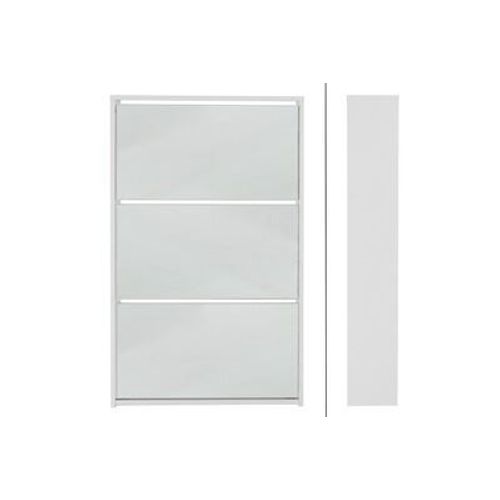 Ml-Design Meuble À Chaussures Moderne Avec 3 Compartiments Pour 9 Paires De Chaussures, Avec Miroir, Blanc, 63x17x113 Cm
