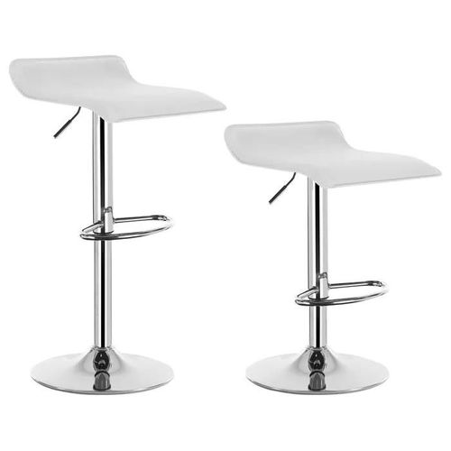 Lot De 2 Tabouret De Bar En Similicuir Et Acier Chromé-Tabouret Réglable Et Rotatif-Blanc