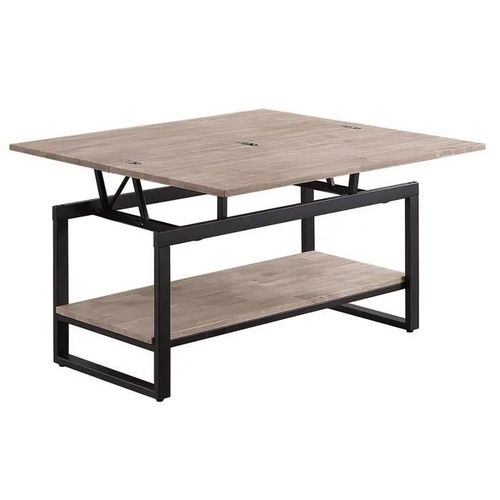 Table Basse Relevable Et Extensible En Bois De Chêne Miel Avec Pieds En Métal-Longueur 100 X Profondeur 45-90 X Hauteur 47-62 Cm