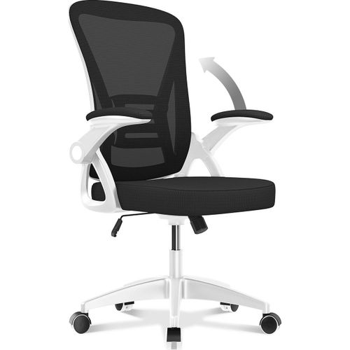 Chaise De Bureau - Rattantree Ergonomique Fauteuil - Avec Accoudoir Rabattable À 90° - Support Lombaire - Réglable En Hauteur Blanc