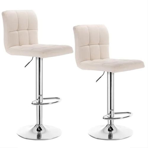Lot De 2 Tabouret De Bar En Lin Réglage En Hauteur Avec Dossier-Crème