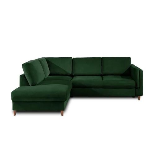 Canapé Angle Gauche Convertible 5 Places Brooke En Velours Vert