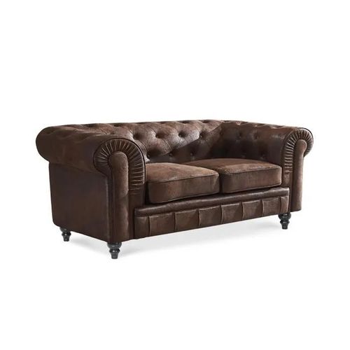 Canapé 2 Places Chesterfield Vintage - Marque - Modèle - Style Vintage - Avec Accoudoirs - Confort Moelleux