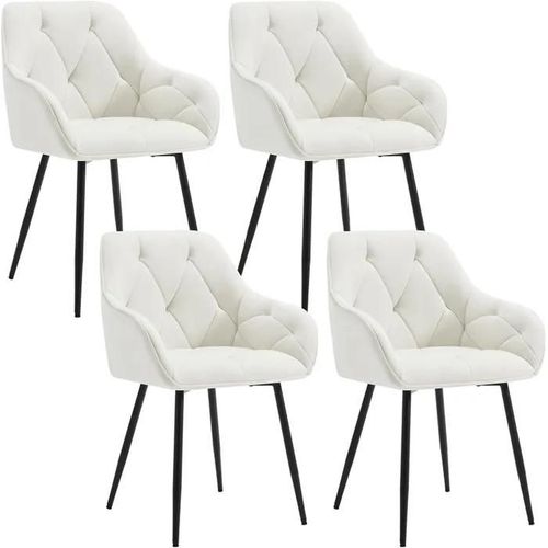 Lot De 4 Chaises De Salle À Manger.Chaise De Cuisine En Velours Rembourrée.Pieds En Métal.Crème