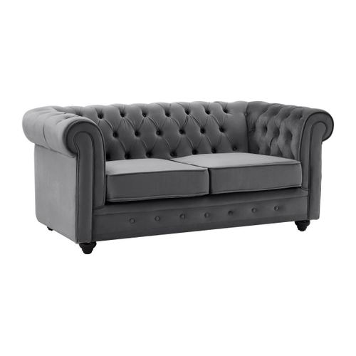 Canapé 2 Places En Velours Anthracite Chesterfield