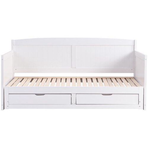 Lit Gigogne Banquette 90 X 190 Ou 180 X 190 Cm - Avec Sommier Peigne Et Tiroirs - Pin Et Mdf - Blanc - Diniva