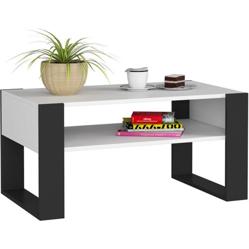 Table À Café Table Basse Domi Blanche 92 Cm Couleur Noir 92x53x45 Cm