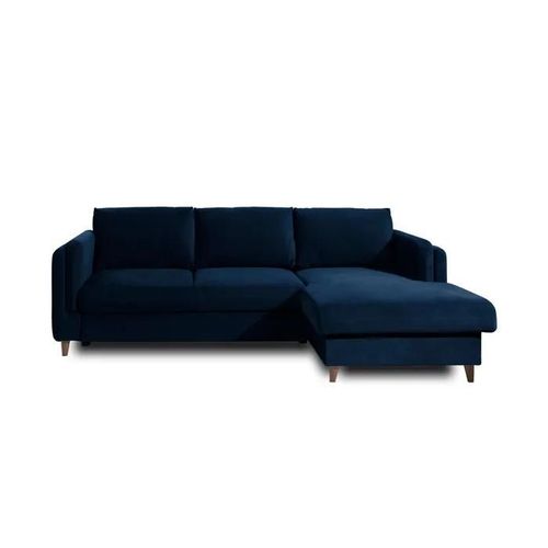 Canapé Angle Droit Convertible 4 Places Brooke En Velours Bleu Nuit