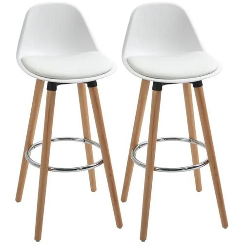 Lot De 2 Tabourets Hauts Scandinaves Elias Bois Et Blanc