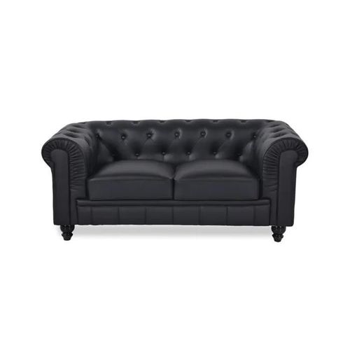 Canapé Chesterfield 2 Places Regency Noir - Fixe - Classique - Intemporel - Simili - 157 Cm