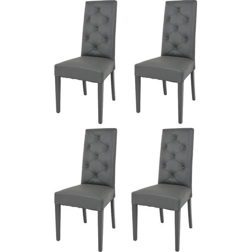 Set 4 Chaises Chantal,Hêtre Peindré Gris Foncé, Assise Et Dossier En Cuir Artificiel Avec Boutons