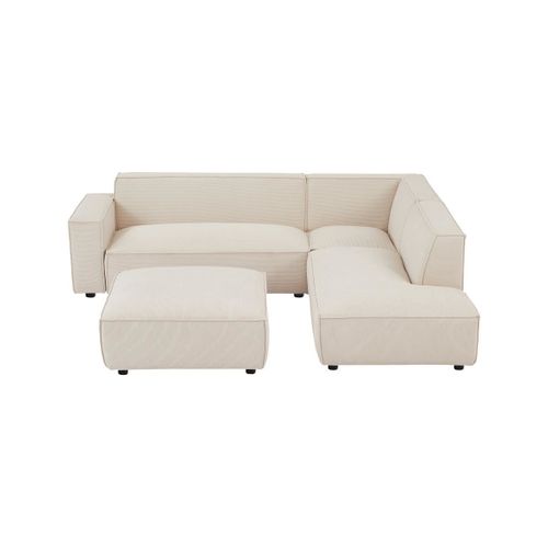 Grand Canapé D'angle Droit Et Pouf En Velours Côtelé Beige Borore De Pascal Morabito