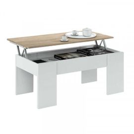 Table Basse Relevable Blanc/Chêne Clair - Irvine - L 100 X L 50 X H 45/56 Cm