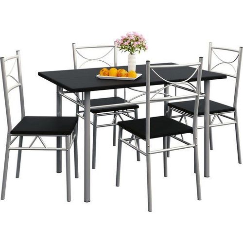 Ensemble 5 Pièces Paul Noir 1 Table 4 Chaises Mdf Métal Laqué Cuisine Ensemble Table Et Chaises Pour Salle À Manger Design Élégant