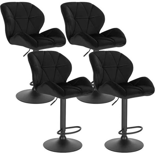 Lot De 4 Tabourets De Bar-Siège En Velours Avec Dossier-Pieds En Métal-Hauteur Réglable-Noir
