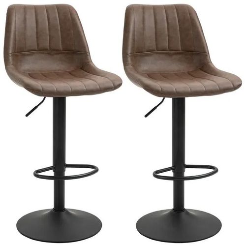 Lot De 2 Tabourets De Bar Vintage Pivotant Réglable - Repose-Pied - Revêtement Synthétique Marron