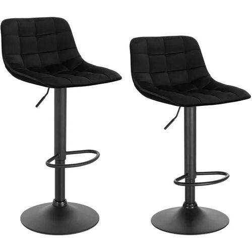 Lot De 2 Tabourets De Bar En Velours Et Métal-Chaises De Comptoir Et Rotatif-Noir