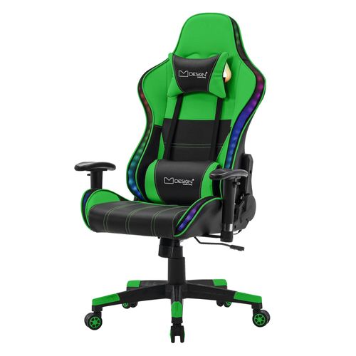 Chaise De Jeu Avec Éclairage Rgb & Bluetooth Boxes Noir/Vert En Similicuir Ml-Design